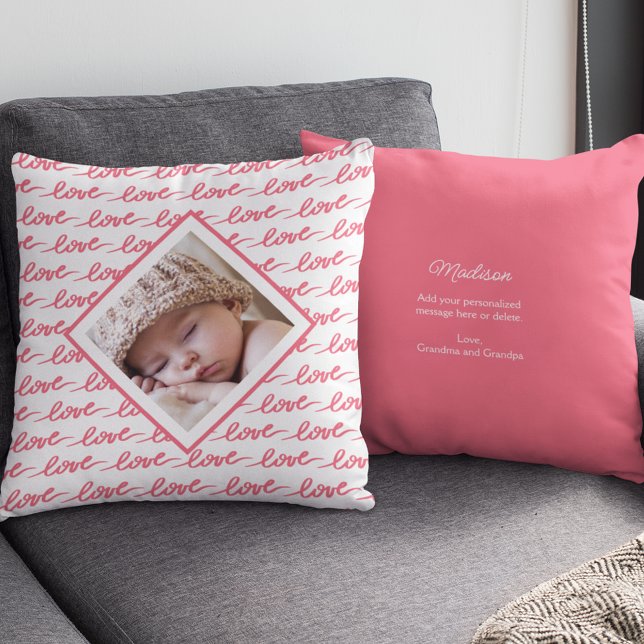 Love Pattern with Photo Pink Valentine's Day Cushion (Creator Uploaded)