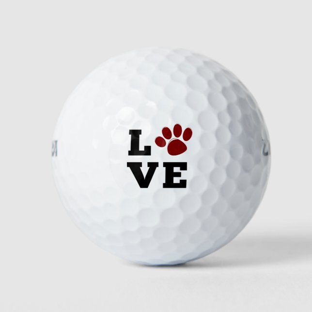 Love Paw Print Animal Lover Dog Lover Golf Balls (Front)