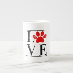 LOVE PAW PRINT DOG OWNER PET LOVER BONE CHINA MUG