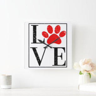 LOVE PAW PRINT DOG OWNER PET LOVER SQUARE WALL CLOCK