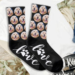 Love Paw Print Pet Photo Dog Socks<br><div class="desc">LOVE! Add the finishing touch to your wedding attire with these cute dog photo socks. These dog socks are a perfect wedding favour gift at your dog wedding. They'll be a favourite of all dog lovers, dog moms and dog dads. Customise these dog photo socks with your pups favourite photo,...</div>