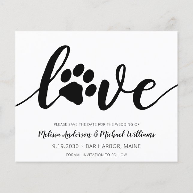 Love Paw Print Wedding Save The Date Postcard (Front)