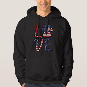 Love Paw Ribbon Us Flag 4th Of July Patriotic Dog Hoodie