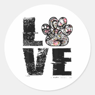 Love Paw Tattoo Flower Dog Lover _1  Classic Round Sticker