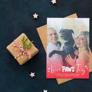 Love Paws Joy - Red & White - Pets Christmas Photo Holiday Card
