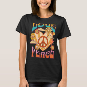 LOVE PEACE 60S 70S RETRO COLORFUL FLOWERS HEART T-Shirt