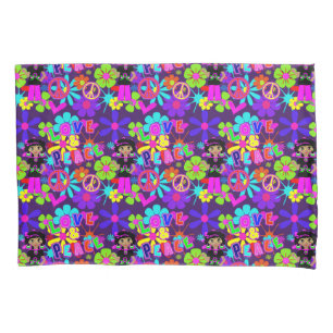 Love & Peace 60'S  Hippie Flower Power Groovy Pillowcase