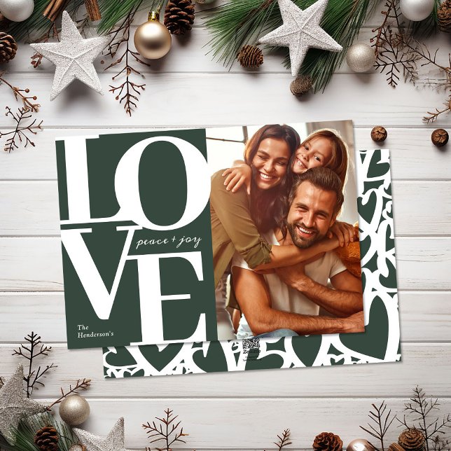 Love, Peace and Joy Christmas Green Family Photo Holiday Card (Creator Uploaded)
