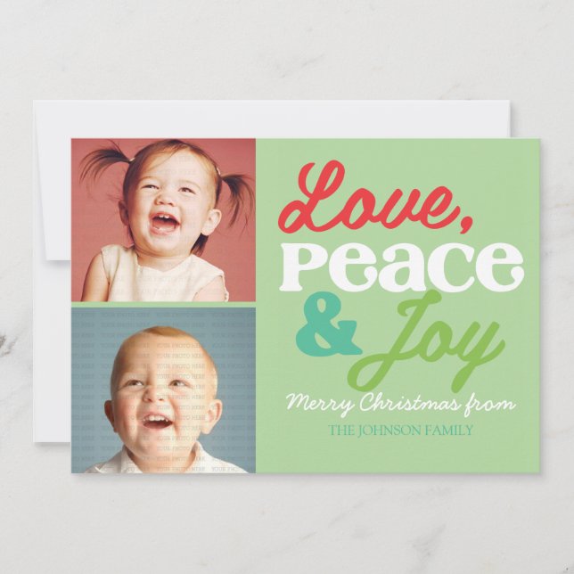 Love, Peace and Joy Family Colourful Photo Card (Front)