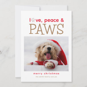 Love Peace and Paws Pet Christmas Holiday Card