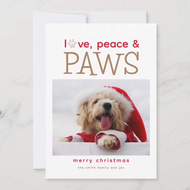 Love Peace and Paws Pet Christmas Holiday Card (Front)