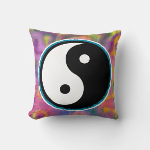 Love, Peace and Tie Dye Yin Yang Top Throw Pillow