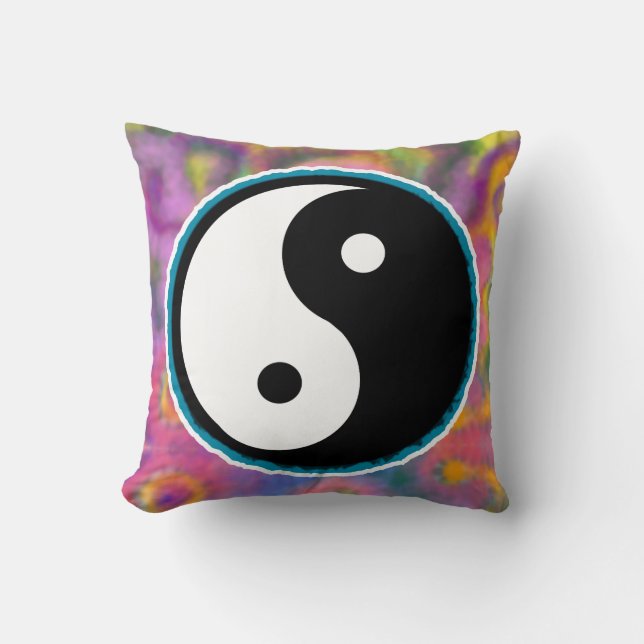 Love, Peace and Tie Dye Yin Yang Top Throw Pillow (Front)