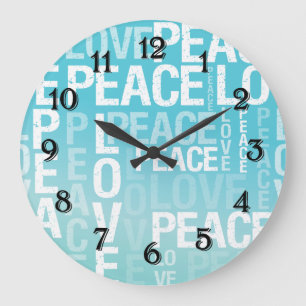 Love Peace Blue Aqua Ombre Large Clock