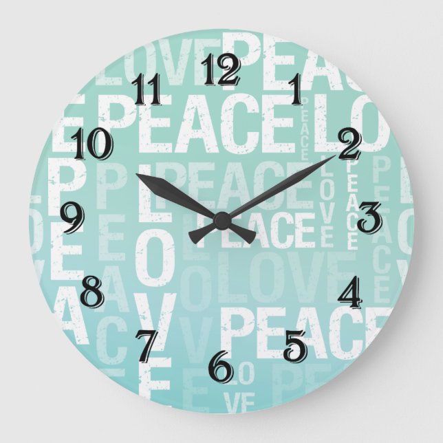 Love Peace Blue Mint Ombre Large Clock (Front)