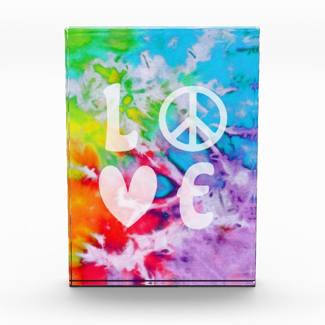Love Peace Boho Abstract Watercolor Rainbow Batik Photo Block (Front)