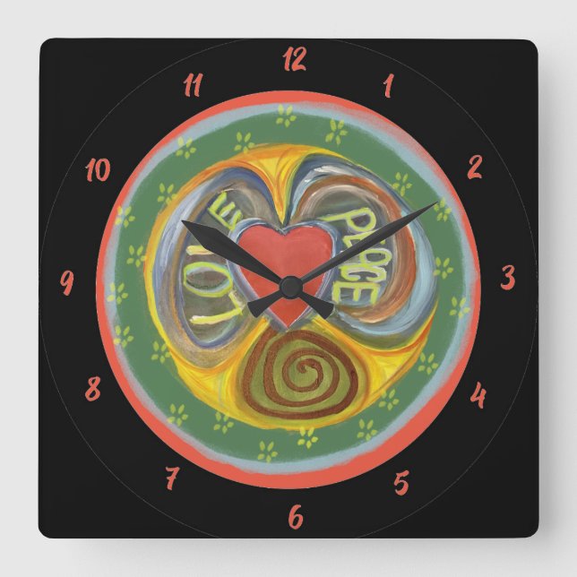 Love Peace, Breathe Peace Time Is Now Square Wall Clock (Front)