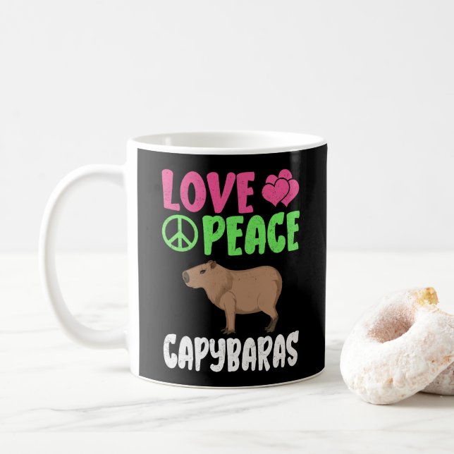 Love Peace Capybaras Cute Animals Capybara Lover Coffee Mug (With Donut)