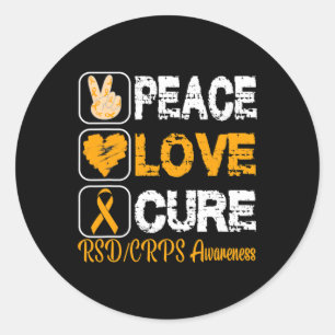 LOVE PEACE CURE RSD CRPS AWARENESS CLASSIC ROUND STICKER