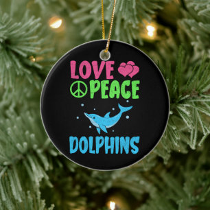 Love Peace Dolphins Cute Sea Animals Dolphin Lover Ceramic Ornament