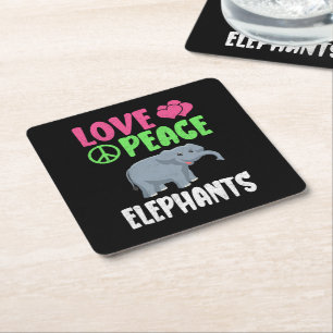 Love Peace Elephants Cute Zoo Animals Elephants Square Paper Coaster