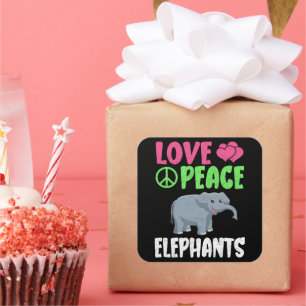 Love Peace Elephants Cute Zoo Animals Elephants Square Sticker
