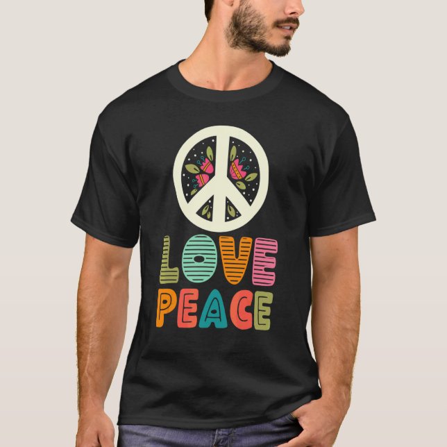 Love Peace Floral Peace Sign 60s 70s Costume Men W T-Shirt (Front)