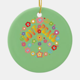 LOVE PEACE FREEDOM 60s 70s Tie Dye Vintage Hippie Ceramic Ornament