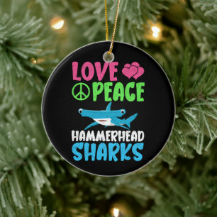 Love Peace Hammerhead Sharks Cute Sea Animals Fans Ceramic Ornament