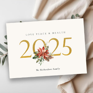 Love Peace Health Poinsettia Bunch Foil Gold 2025  Classic Round Sticker