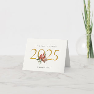 Love Peace Health Poinsettia Bunch Foil Gold 2025 Holiday Card