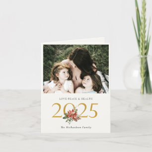 Love Peace Health Poinsettia Bunch Gold 2022 Photo Holiday Card