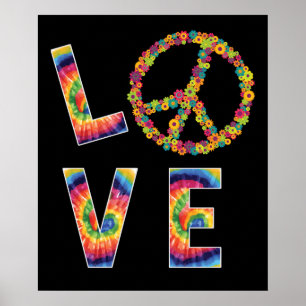 LOVE Peace HIPPIE Costume Tie Die 60s 70s Floral Poster