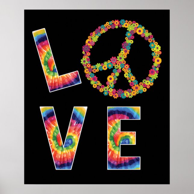 LOVE Peace HIPPIE Costume Tie Die 60s 70s Floral Poster (Front)