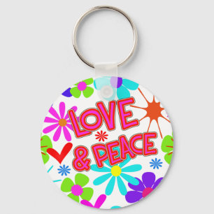 Love & Peace Hippie Flower Power Pattern Key Ring