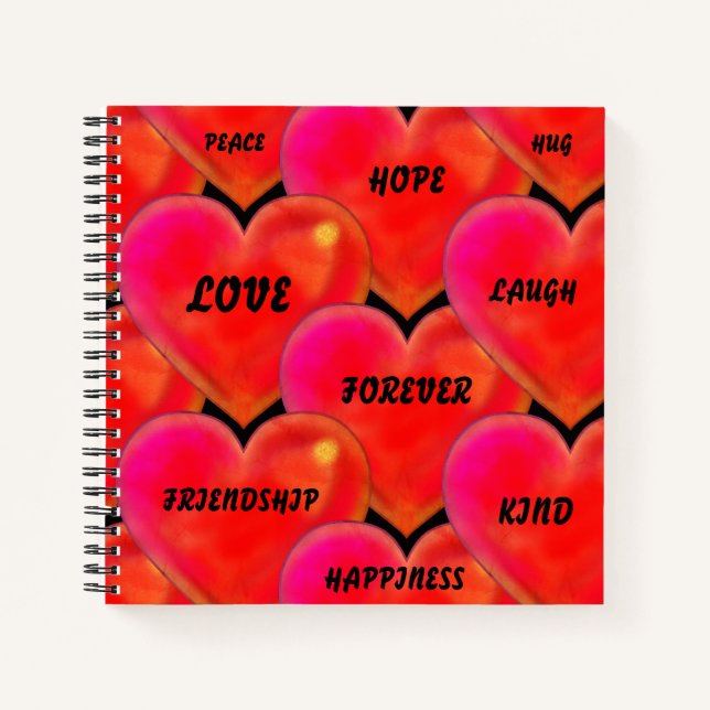 Love Peace Hope Happiness Motivation Heart Hug Notebook (Front)