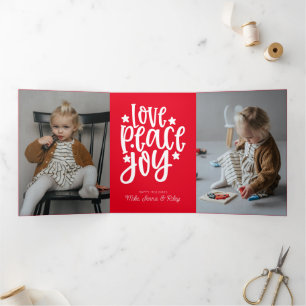 LOVE PEACE JOY Add Your Photo Tri-Fold Holiday Card