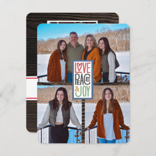 Love Peace & Joy (add your photos) Rustic Wood Holiday Card