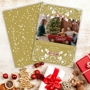 Love Peace Joy Art Nouveau Floral Flourish Photo Holiday Card