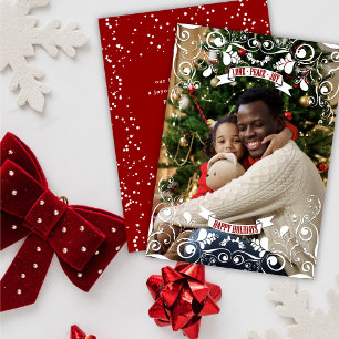 Love Peace Joy Art Nouveau Floral Flourish Photo Holiday Card