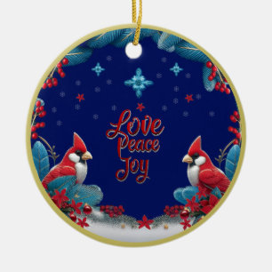 Love, Peace, Joy: Cardinal Christmas Ceramic Ornament