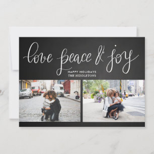Love Peace Joy Chalkboard Holiday Script Two Photo Card