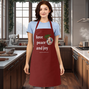 Love Peace Joy Christmas Family Photo Burgundy Red Apron
