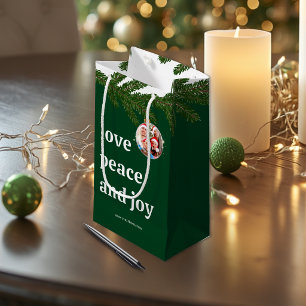 Love Peace Joy Christmas Family Photo Forest Green Small Gift Bag
