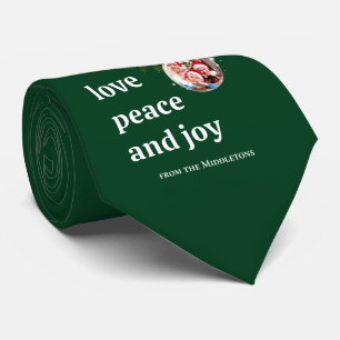 Love Peace Joy Christmas Family Photo Forest Green Tie