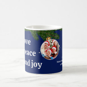 Love Peace Joy Christmas Family Photo Navy Blue Coffee Mug