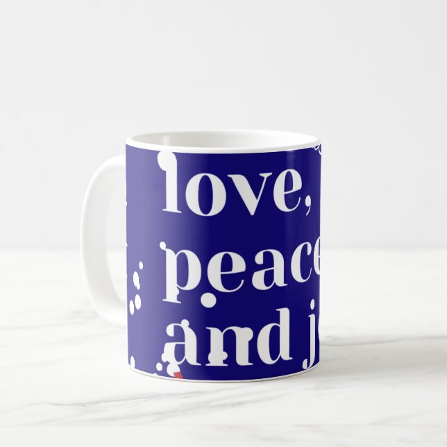 Love, Peace, Joy Coffee Mug (Front Left)