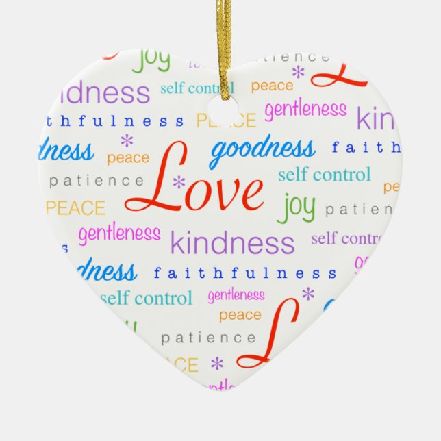 Love PEACE Joy Fruit of the Spirit Colourful Ceramic Tree Decoration (Front)