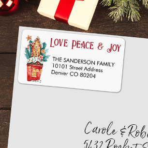 Love Peace Joy, Gingerbread House Return Address Label
