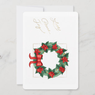 Love Peace Joy Holly Wreath Poinsettia And Red Bow